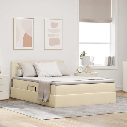 Letto con contenitore e LED con led Crema 140 x 190 cm Tessuto