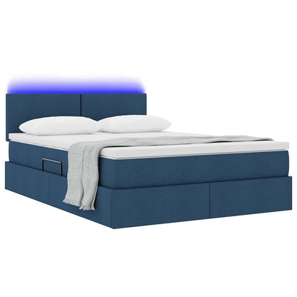 Letto con contenitore e LED con led Blu 140 x 190 cm Tessuto