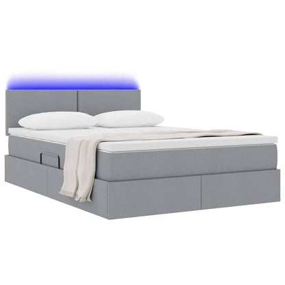 Letto con contenitore e LED Grigio chiaro 140 x 200 cm Tessuto