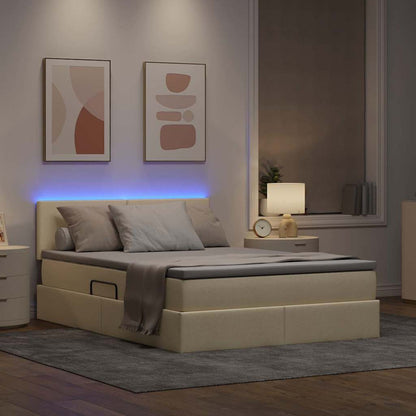 Letto con contenitore e LED con led Crema 140 x 200 cm Tessuto