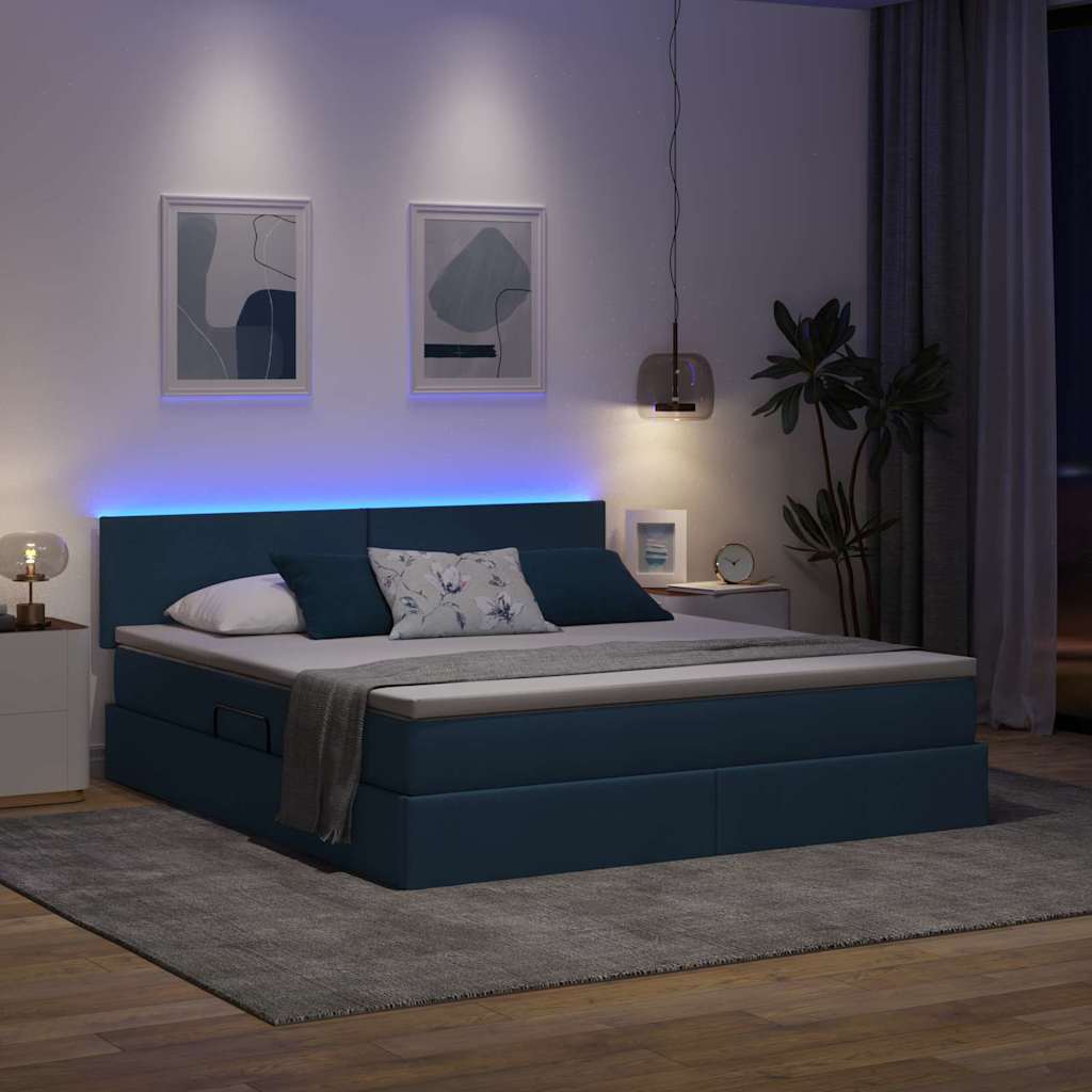 Letto con contenitore e LED con led Blu 160 x 200 cm Tessuto
