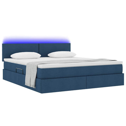 Letto con contenitore e LED con led Blu 160 x 200 cm Tessuto