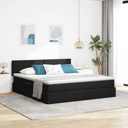 Letto con contenitore e LED con led Nero 180 x 200 cm Tessuto
