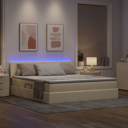 Letto con contenitore e LED con led Crema 180 x 200 cm Tessuto