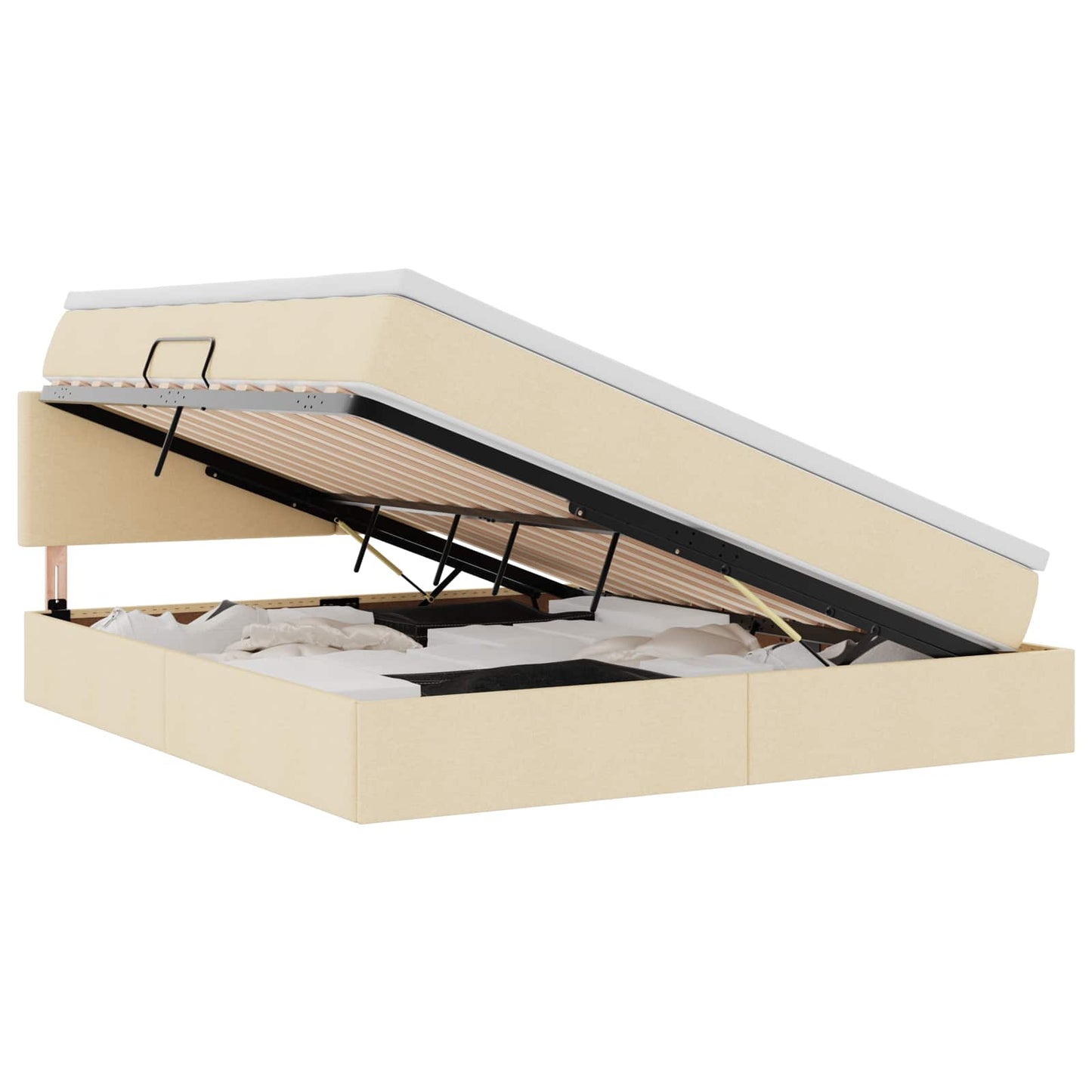 Letto con contenitore e LED con led Crema 180 x 200 cm Tessuto