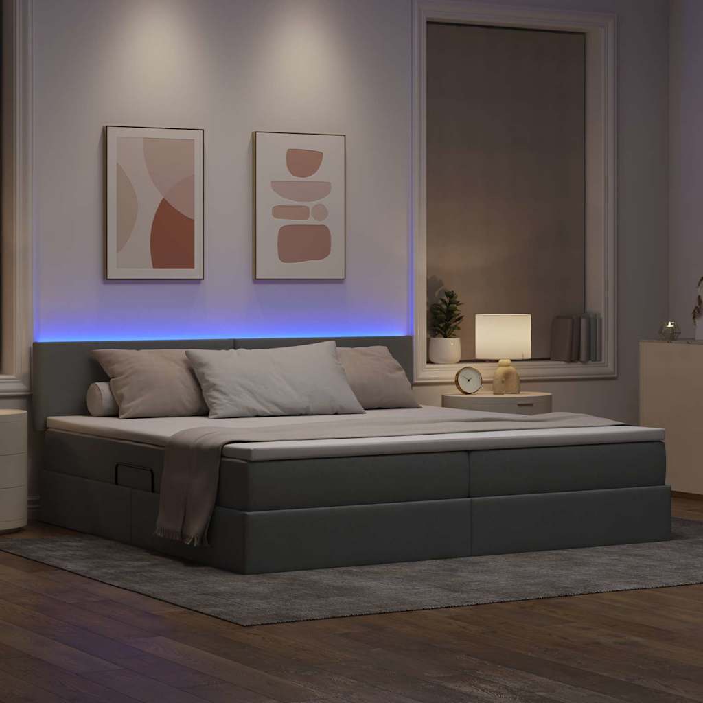 Letto con contenitore e LED Grigio chiaro 200 x 200 cm Tessuto