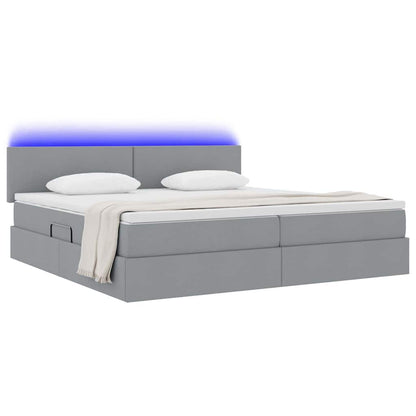Letto con contenitore e LED Grigio chiaro 200 x 200 cm Tessuto