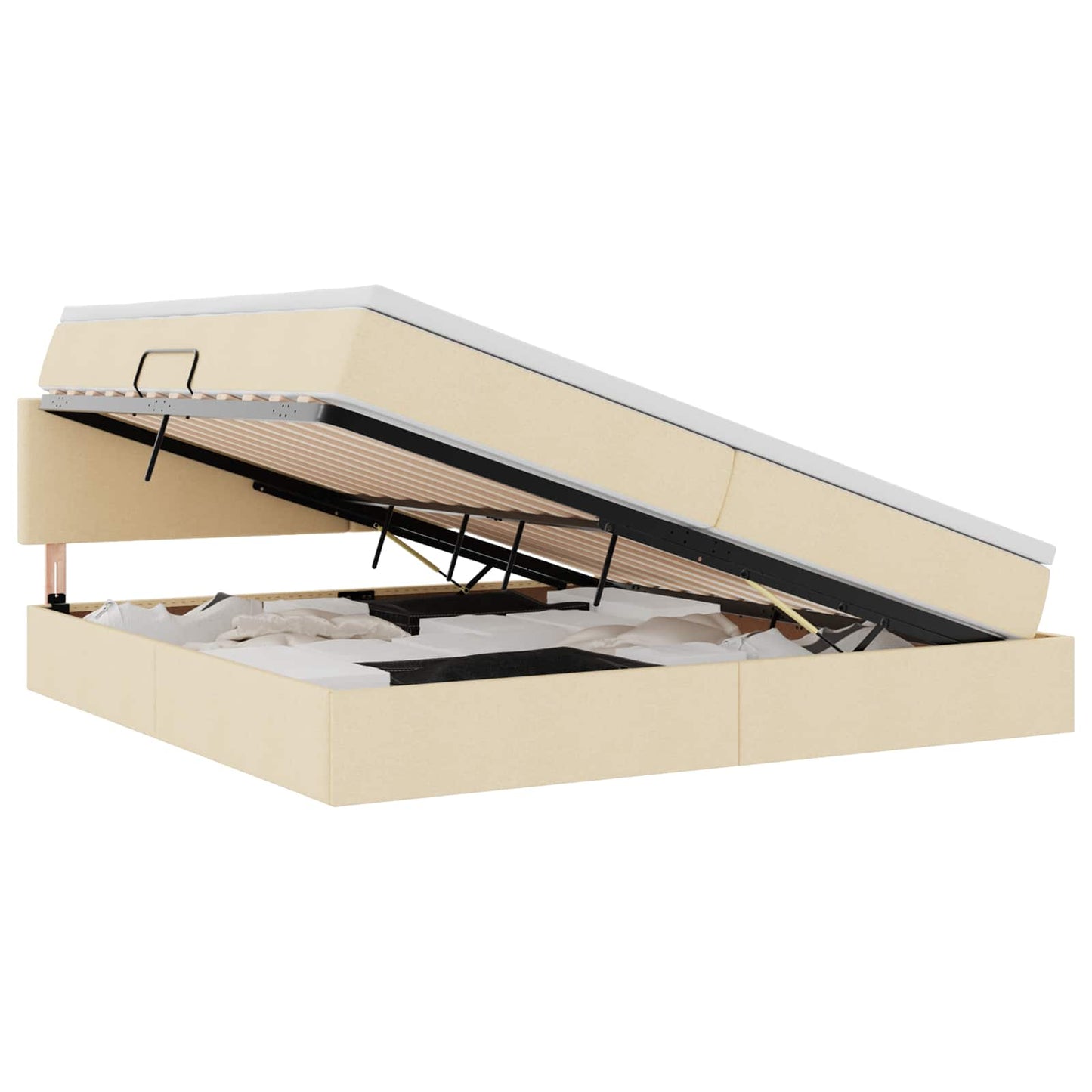 Letto con contenitore e LED con led Crema 200 x 200 cm Tessuto