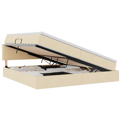 Letto con contenitore e LED con led Crema 200 x 200 cm Tessuto
