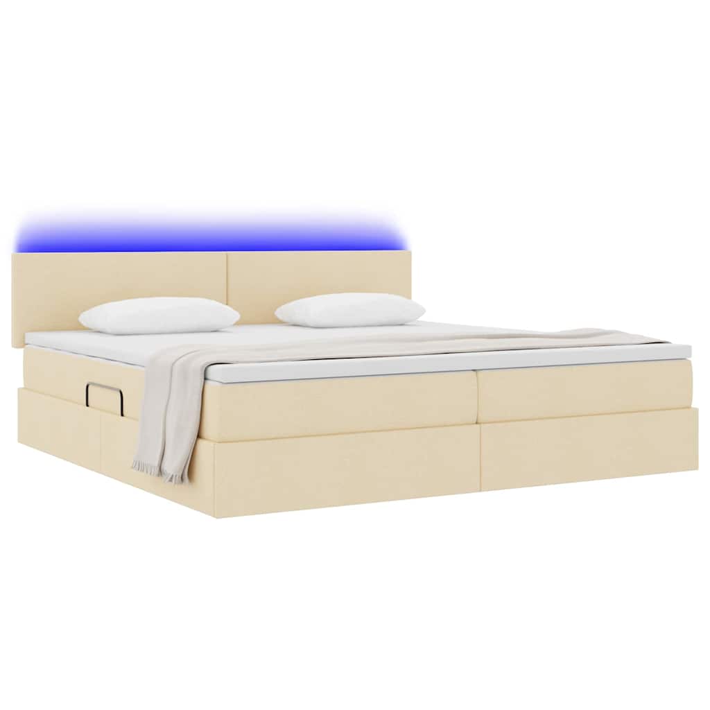 Letto con contenitore e LED con led Crema 200 x 200 cm Tessuto