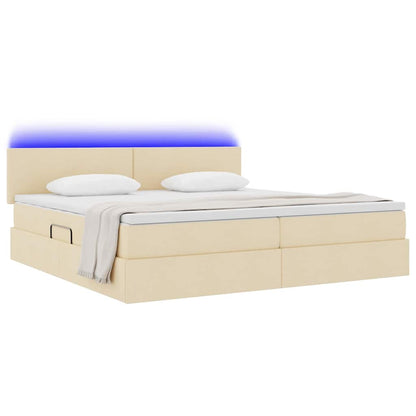 Letto con contenitore e LED con led Crema 200 x 200 cm Tessuto