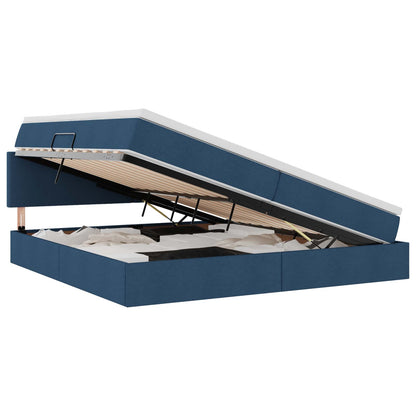 Letto con contenitore e LED con led Blu 200 x 200 cm Tessuto