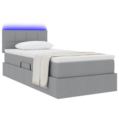 Letto con contenitore e LED Grigio chiaro 90 x 190 cm Tessuto