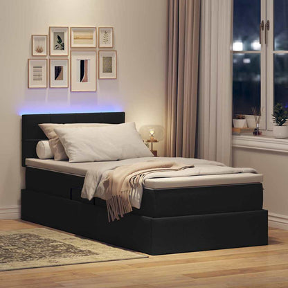 Letto con contenitore e LED con led Nero 90 x 190 cm Tessuto