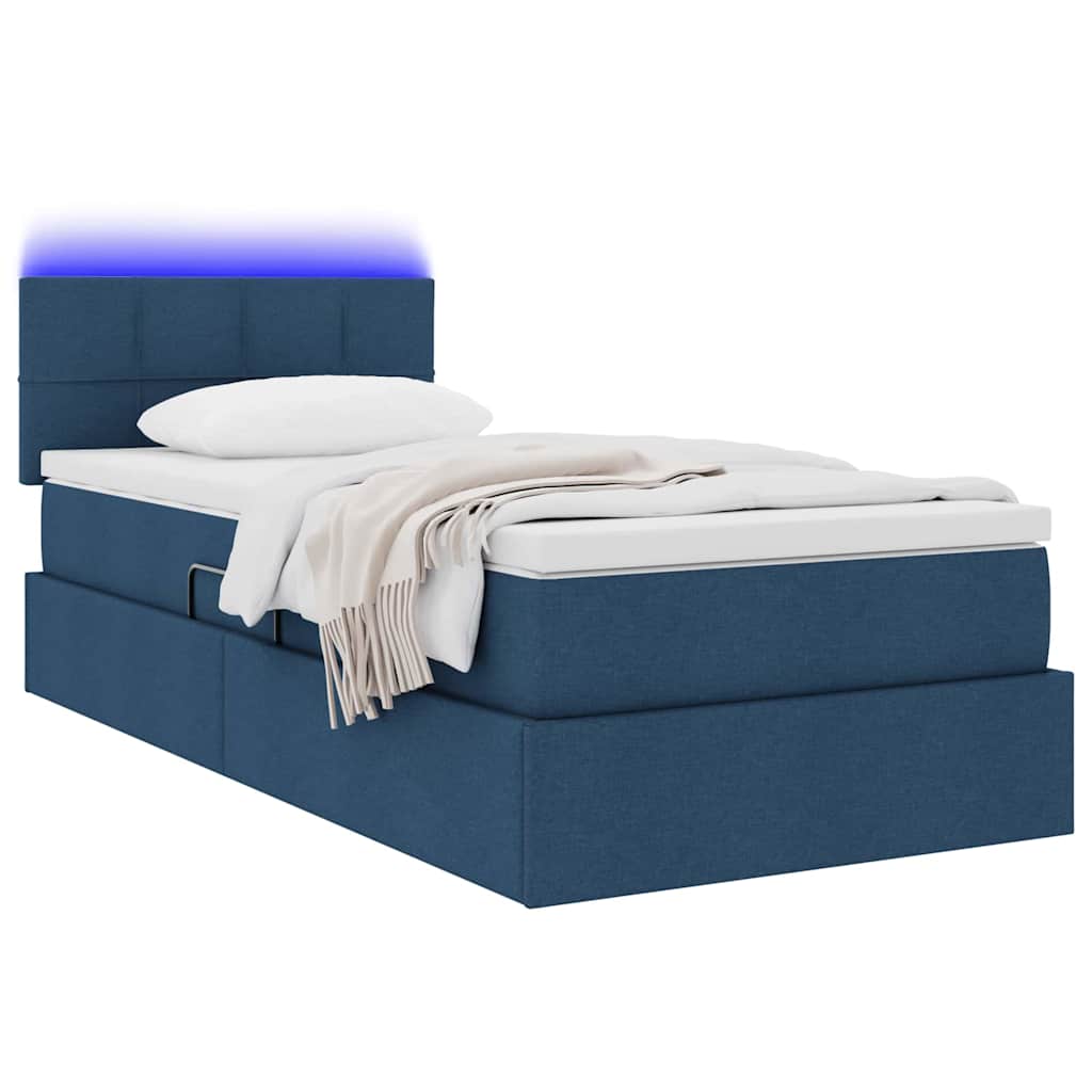 Letto con contenitore e LED con led Blu 90 x 190 cm Tessuto