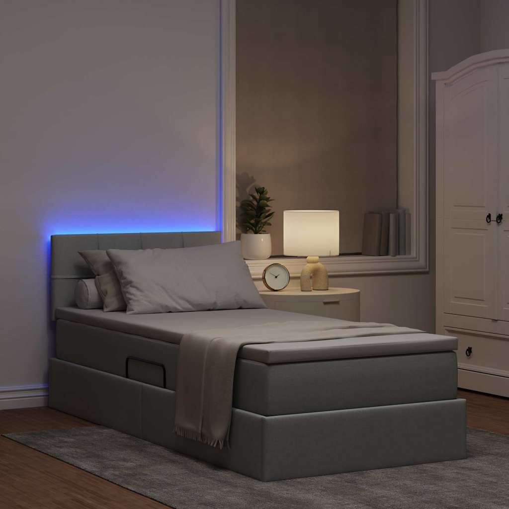 Letto con contenitore e LED Grigio chiaro 90 x 200 cm Tessuto