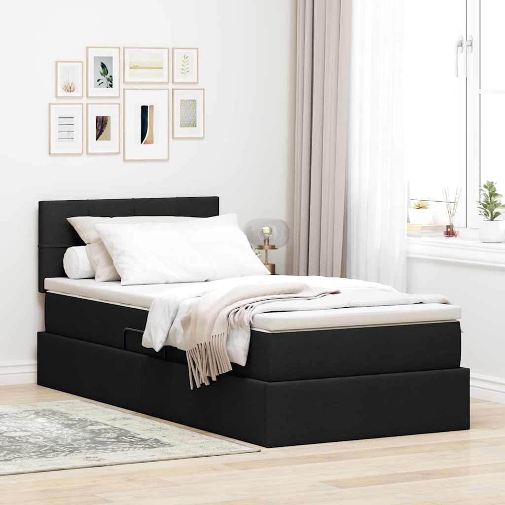 Letto con contenitore e LED con led Nero 90 x 200 cm Tessuto