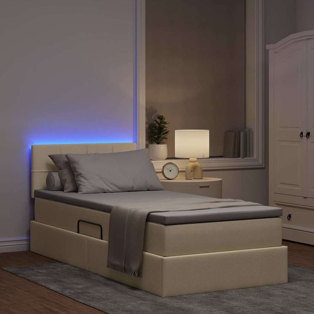 Letto con contenitore e LED con led Crema 90 x 200 cm Tessuto