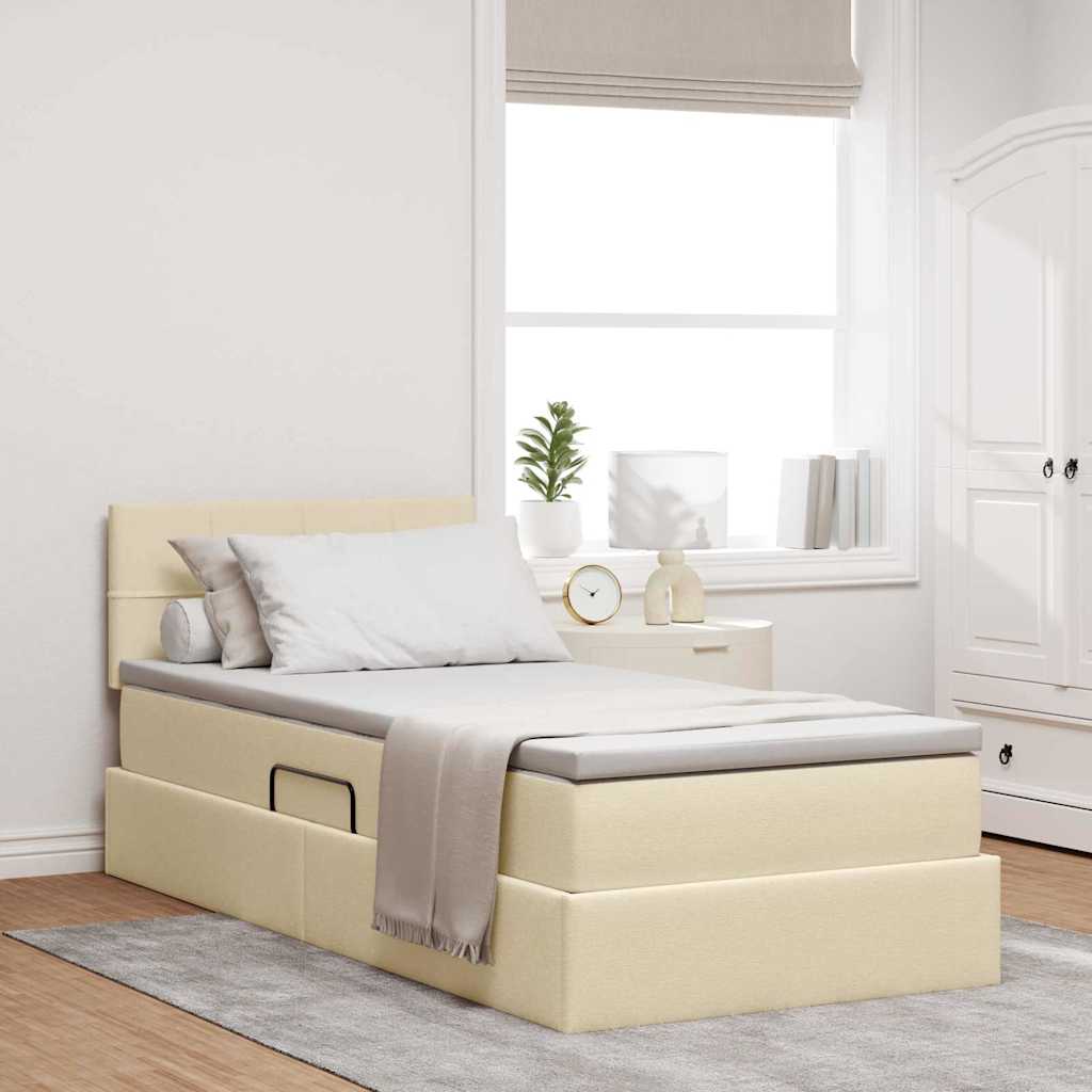 Letto con contenitore e LED con led Crema 90 x 200 cm Tessuto