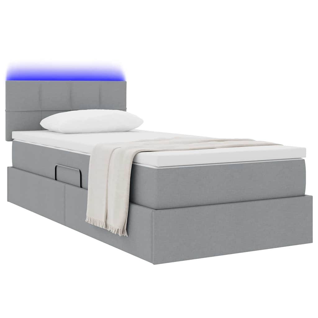 Letto con contenitore e LED Grigio chiaro 100 x 200 cm Tessuto