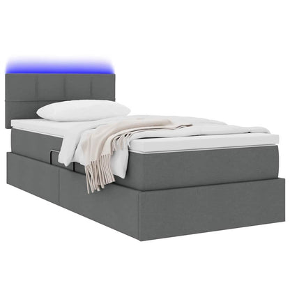 Letto con contenitore e LED Grigio scuro 100 x 200 cm Tessuto