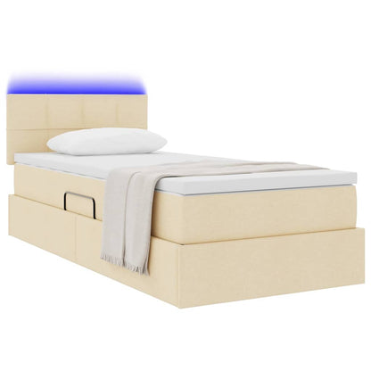 Letto con contenitore e LED con led Crema 100 x 200 cm Tessuto