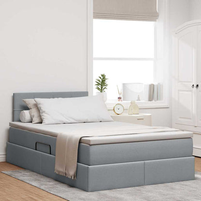 Letto con contenitore e LED Grigio chiaro 120 x 190 cm Tessuto