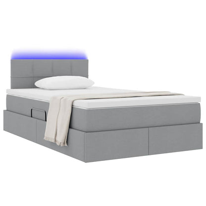 Letto con contenitore e LED Grigio chiaro 120 x 190 cm Tessuto