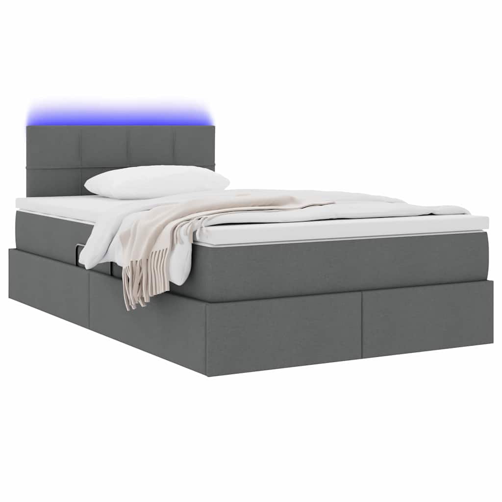 Letto con contenitore e LED Grigio scuro 120 x 190 cm Tessuto