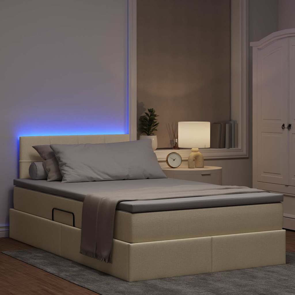 Letto con contenitore e LED con led Crema 120 x 190 cm Tessuto