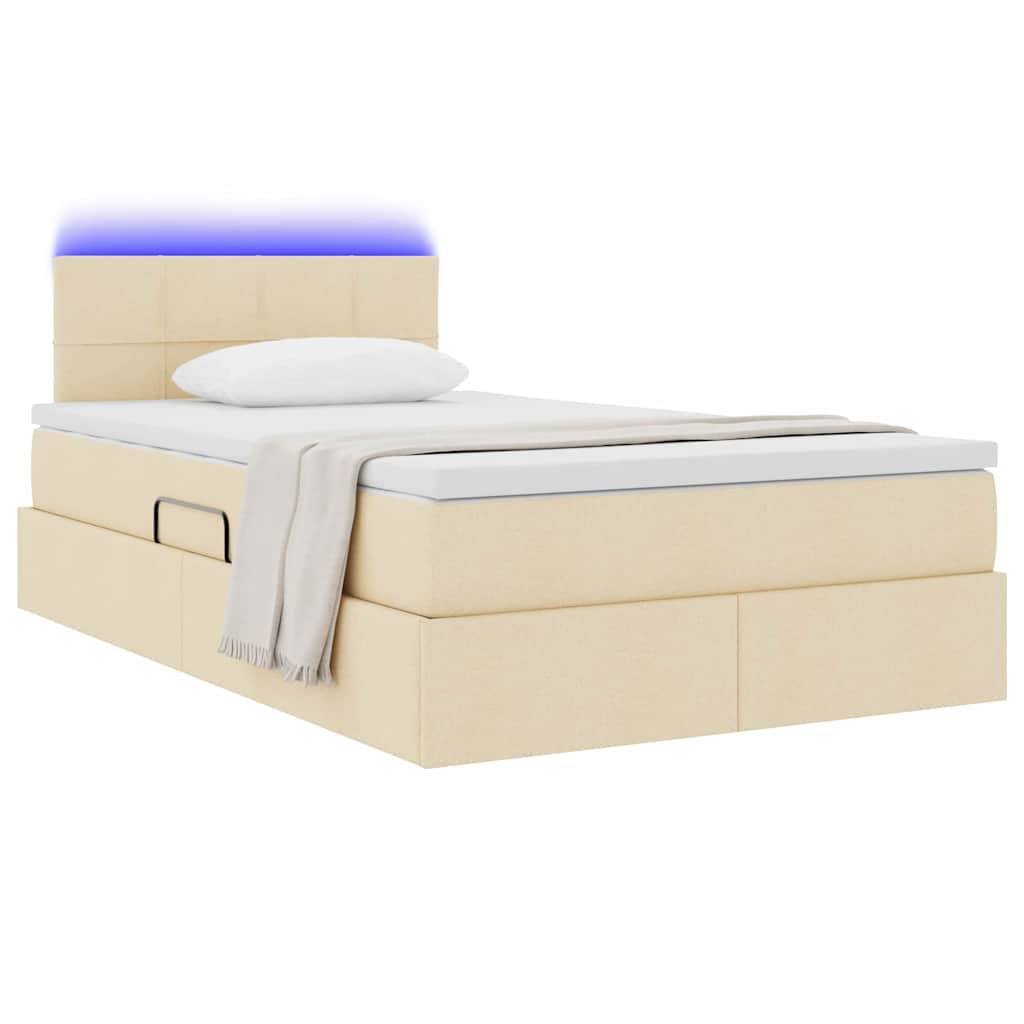 Letto con contenitore e LED con led Crema 120 x 190 cm Tessuto
