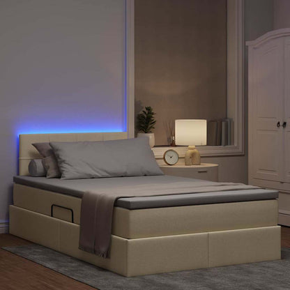Letto con contenitore e LED con led Crema 120 x 200 cm Tessuto