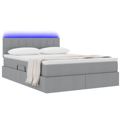 Letto con contenitore e LED Grigio chiaro 140 x 190 cm Tessuto