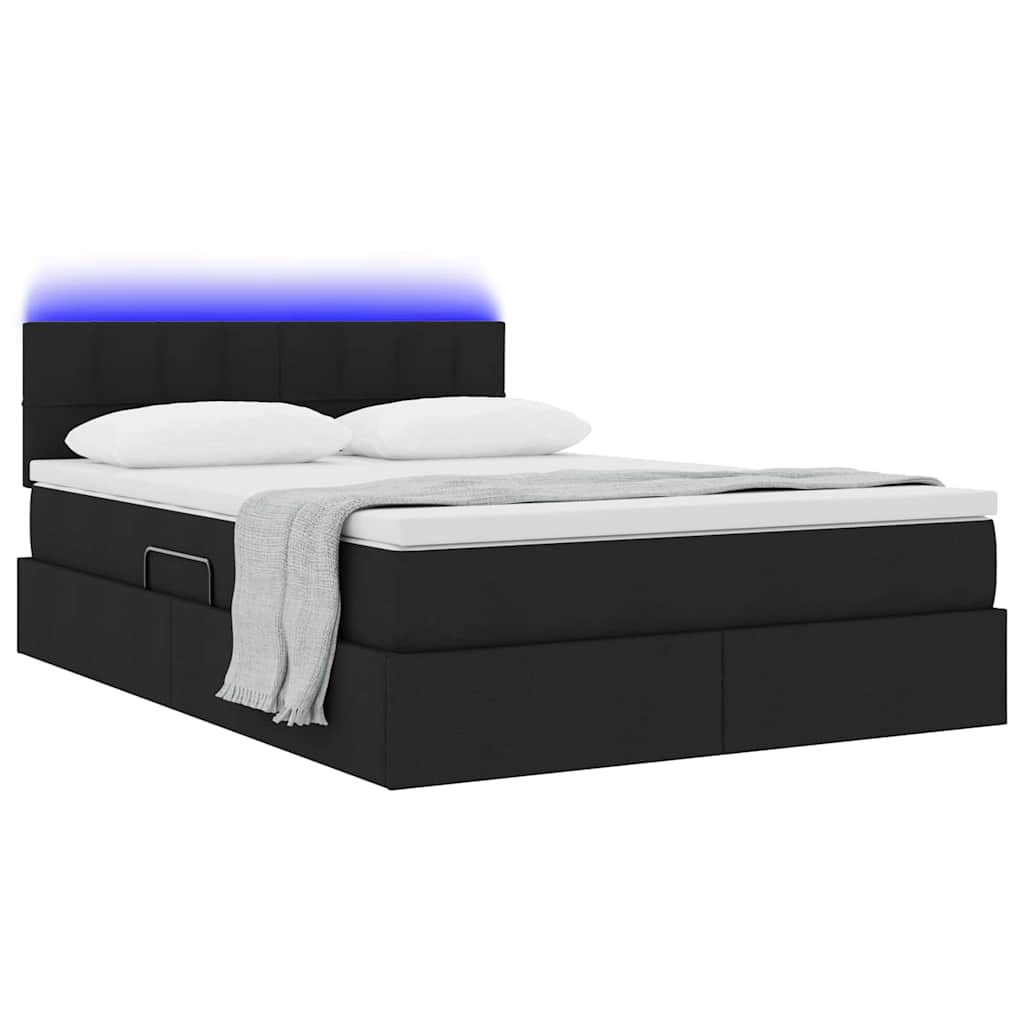 Letto con contenitore e LED con led Nero 140 x 190 cm Tessuto