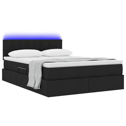 Letto con contenitore e LED con led Nero 140 x 190 cm Tessuto