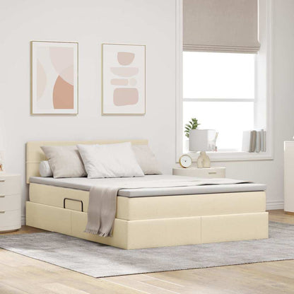 Letto con contenitore e LED con led Crema 140 x 190 cm Tessuto