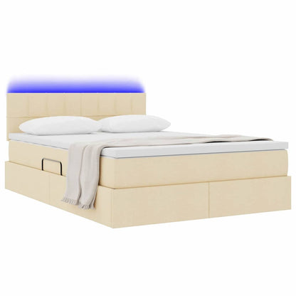 Letto con contenitore e LED con led Crema 140 x 190 cm Tessuto