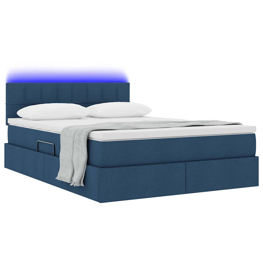 Letto con contenitore e LED con led Blu 140 x 190 cm Tessuto