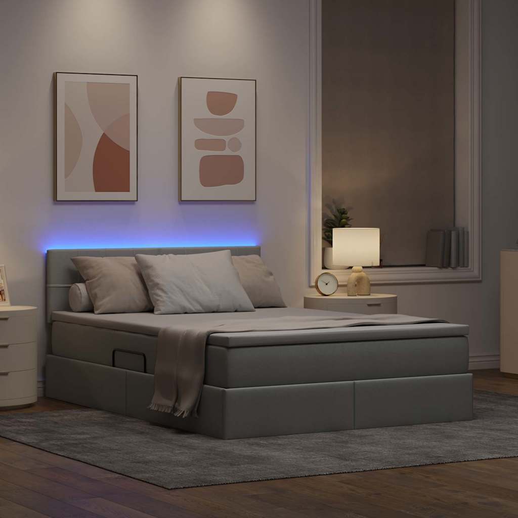 Letto con contenitore e LED Grigio chiaro 140 x 200 cm Tessuto