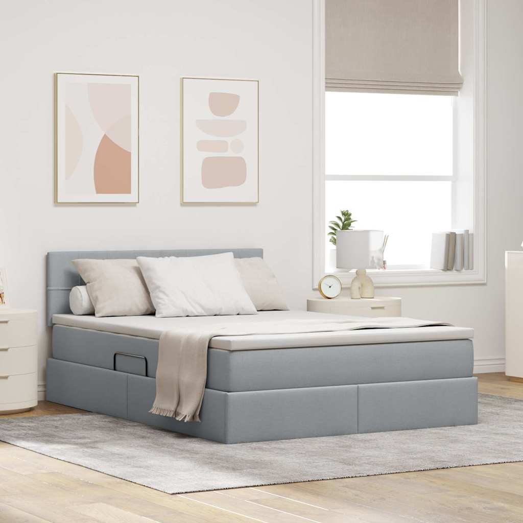 Letto con contenitore e LED Grigio chiaro 140 x 200 cm Tessuto