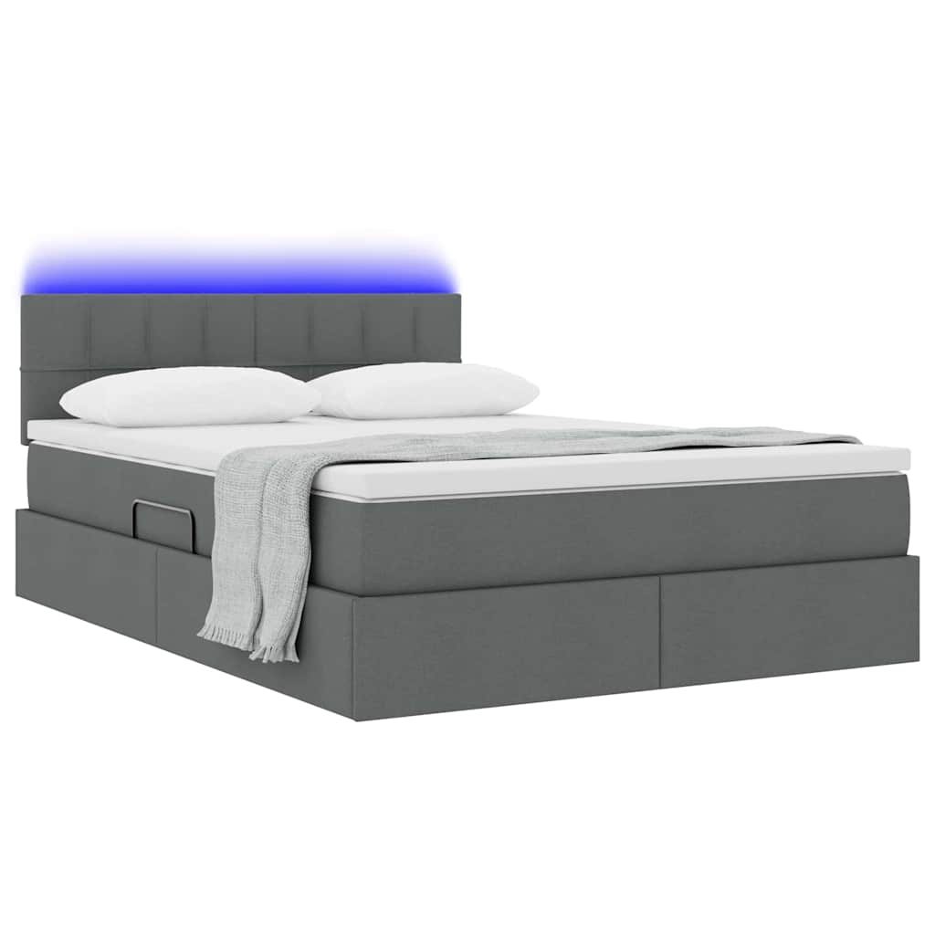 Letto con contenitore e LED Grigio scuro 140 x 200 cm Tessuto