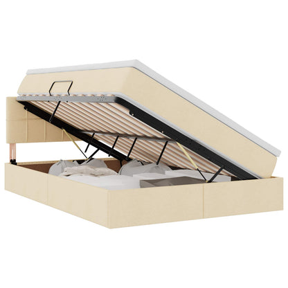 Letto con contenitore e LED con led Crema 140 x 200 cm Tessuto