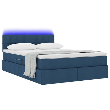 Letto con contenitore e LED con led Blu 140 x 200 cm Tessuto