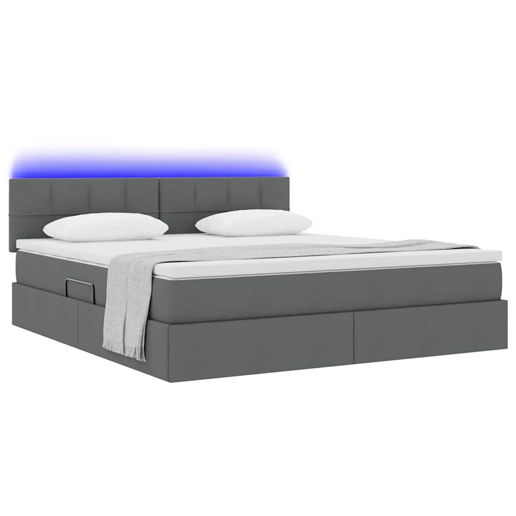 Letto con contenitore e LED Grigio scuro 160 x 200 cm Tessuto