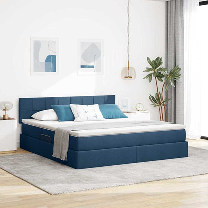 Letto con contenitore e LED con led Blu 160 x 200 cm Tessuto
