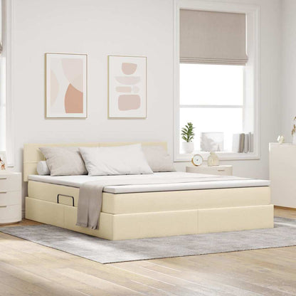 Letto con contenitore e LED con led Crema 180 x 200 cm Tessuto
