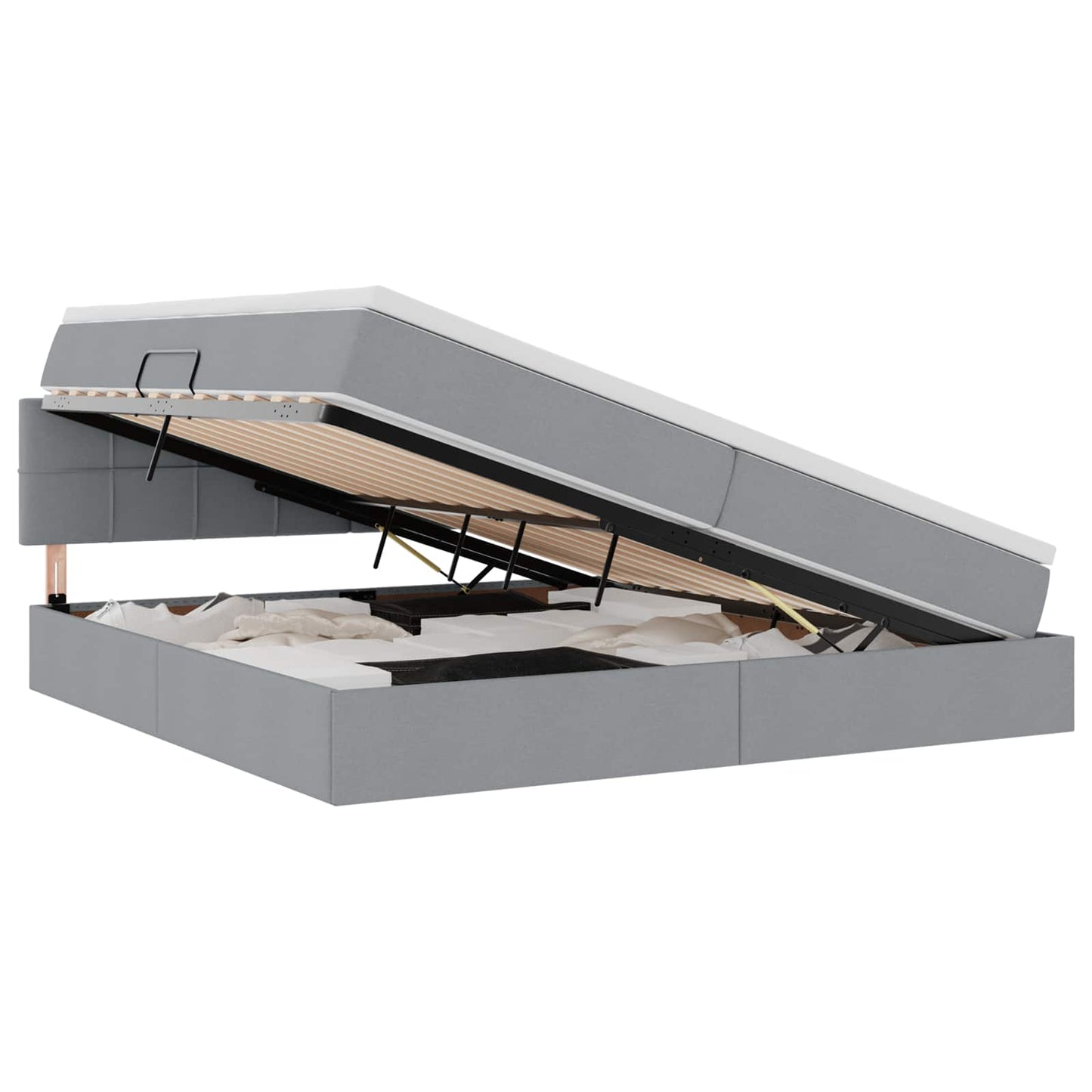 Letto con contenitore e LED Grigio chiaro 200 x 200 cm Tessuto