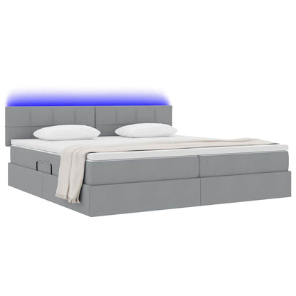 Letto con contenitore e LED Grigio chiaro 200 x 200 cm Tessuto