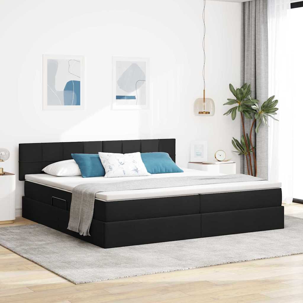Letto con contenitore e LED con led Nero 200 x 200 cm Tessuto