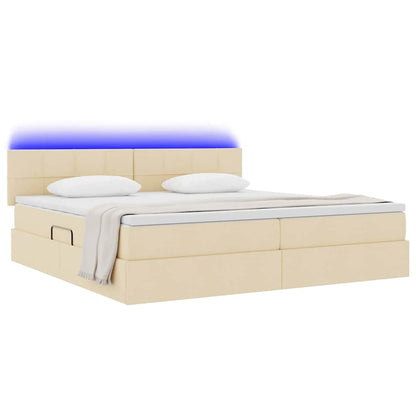 Letto con contenitore e LED con led Crema 200 x 200 cm Tessuto